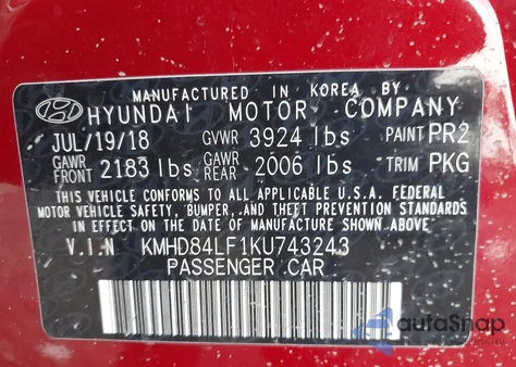 2019 Hyundai Elantra Sel from USA, damaged, VIN KMHD84LF1KU743243